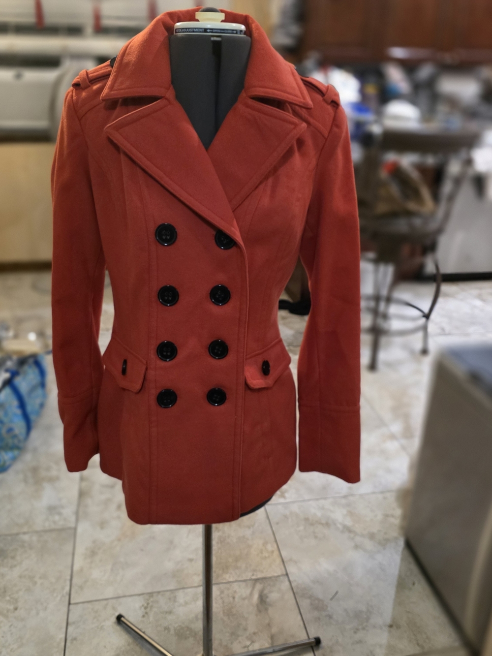 Apt. 9 Women's Double-Breasted Orange-Red Peacoat